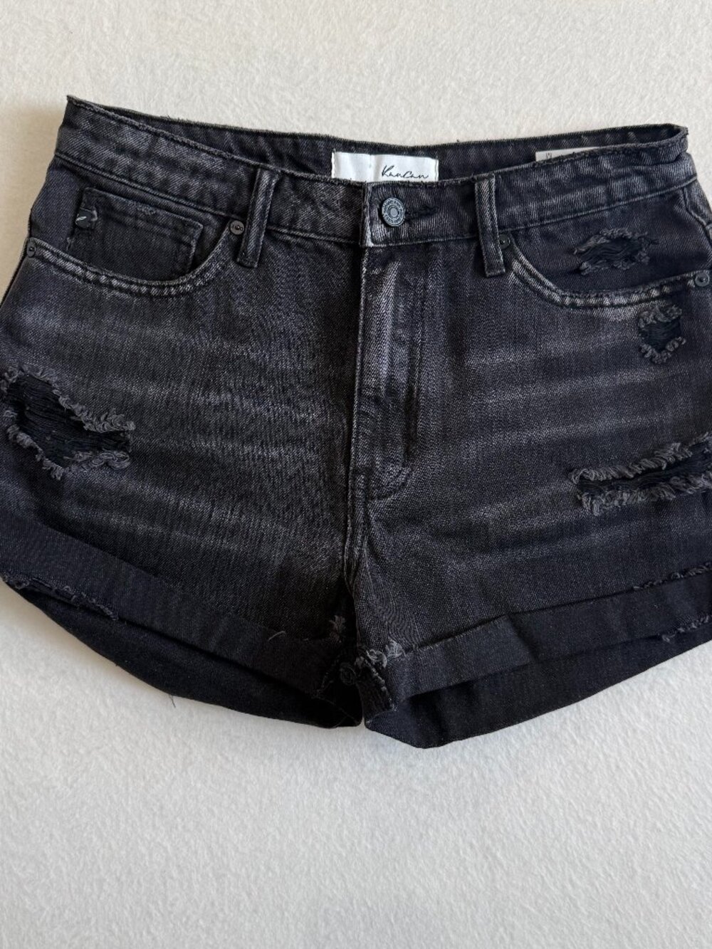 KanCan Womens Shorts Medium Black Denim Dark High Rise Distressed Cuffed W29